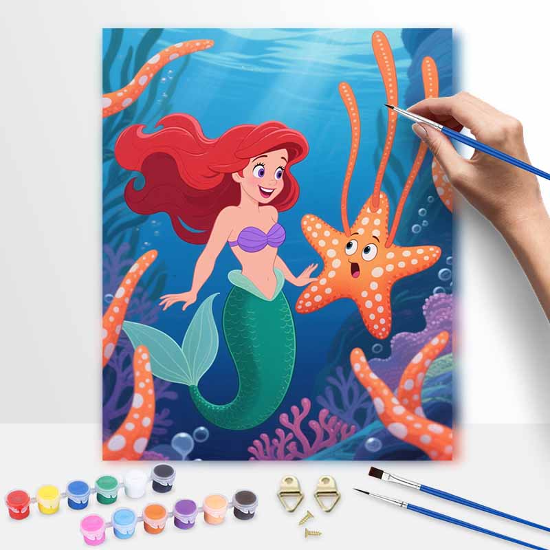 Disney Digital Oil Painting Art Kit Mermaid Underwater Scene Handmade Coloring Painting Home Decor
