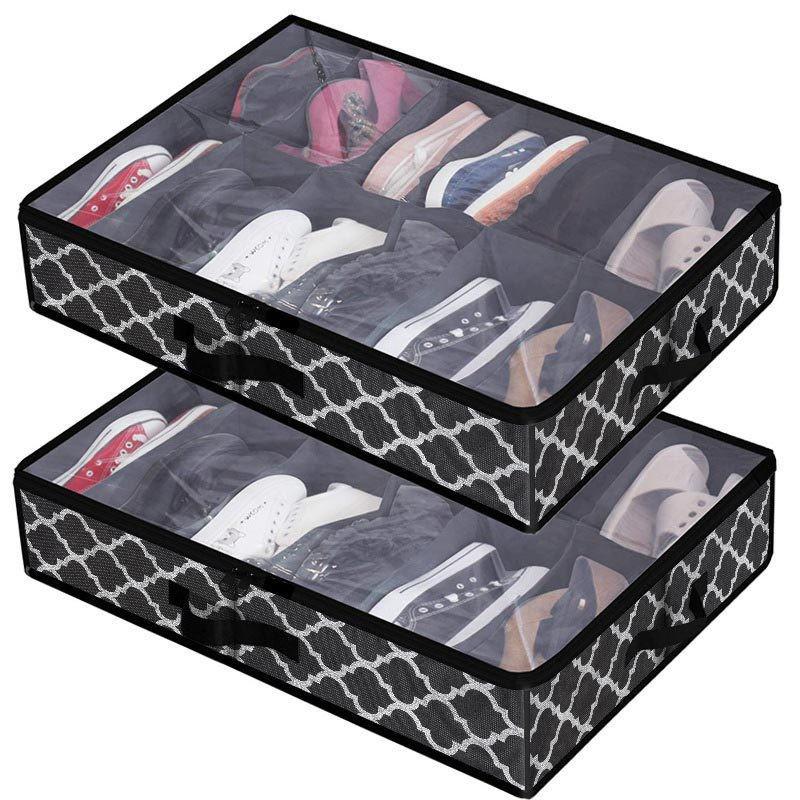 Underbed Shoe Organizer with Handles and Clear Window, for Foldable Shoes