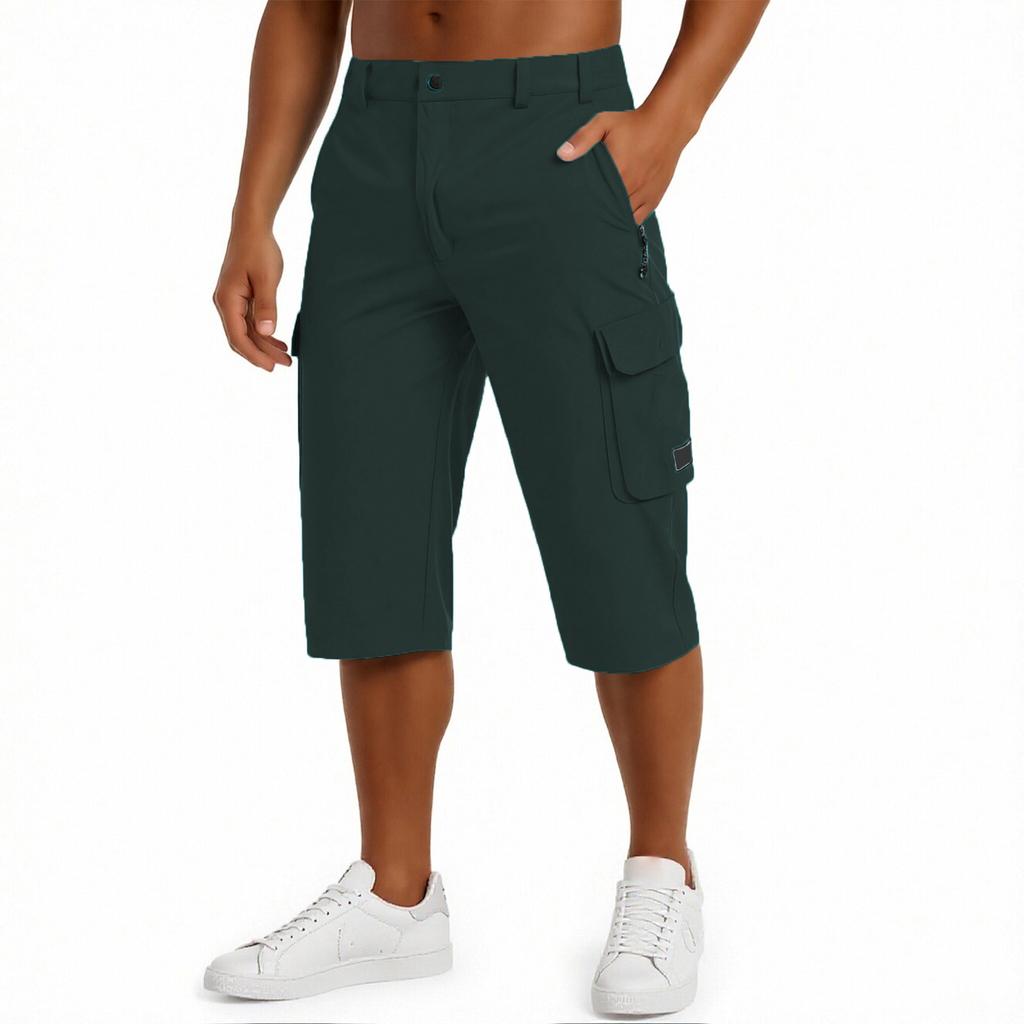 Pantaloncini Cargo da Uomo al Ginocchio con Tasche Multiple Vestibilità Rilassata Chiusura con Bottone e Zip Stile Casual per l'Uso Quotidiano