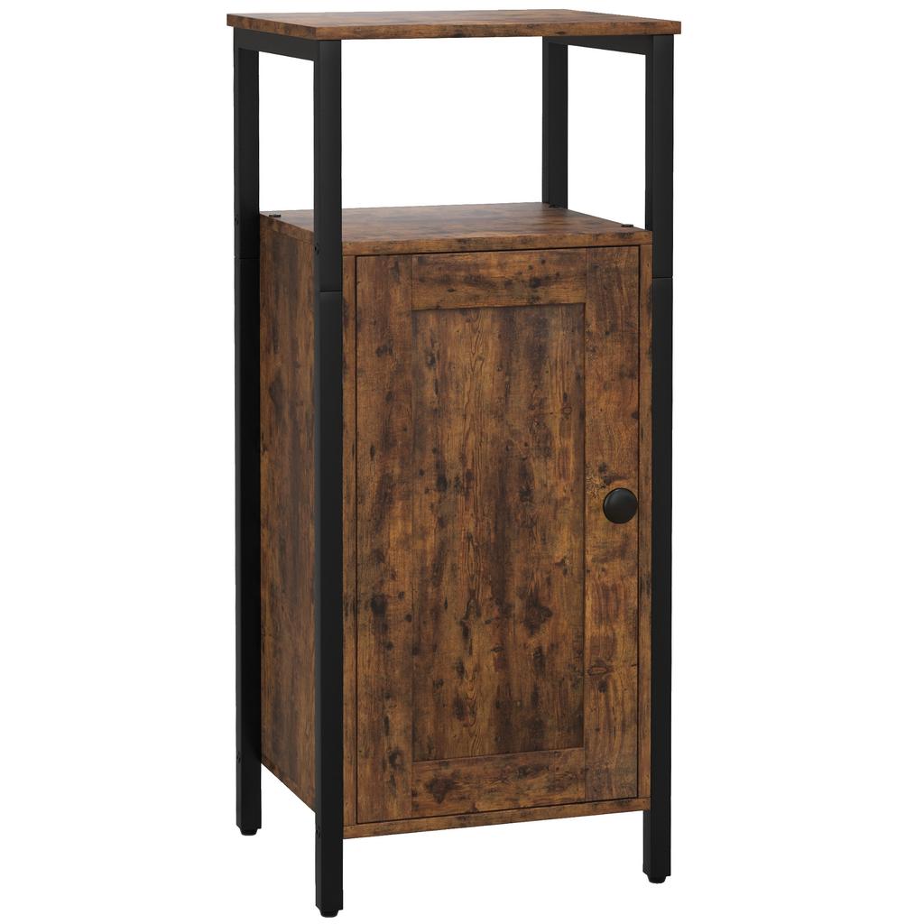 Side Table with Storage, 2 Open Shelves, 3-Level Adjustable, Magnetic Door, Brown