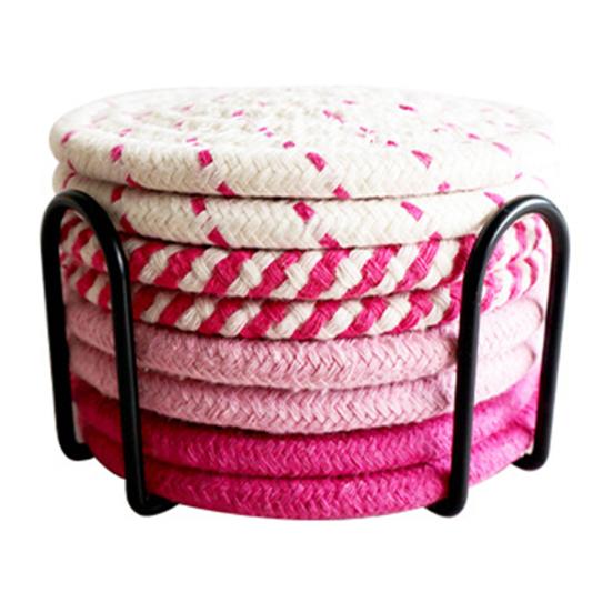 Cotton Rope Coaster Mug Mat with Stand Heat-Resistant Non-Slip Table Protector Reusable
