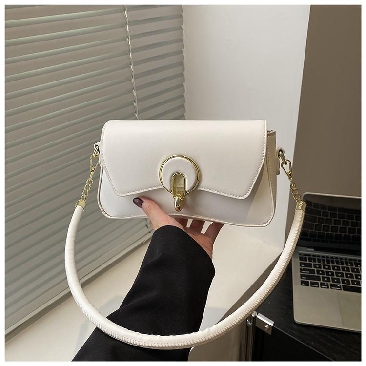 2025 Solid Color Lock Design, Foreign Texture, Fashionable Summer New Trendy Single Shoulder Crossbody Portable Small Square Women's Bag