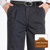 Men's Pure Cotton Double-Pleat Casual Pants - High Waist, Wide Leg, Non-Iron, Summer-Weight for Middle-Aged and Elderly.