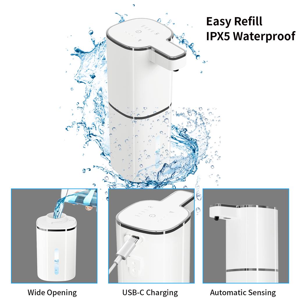 420ML Automatic Soap Dispenser Touchless Type C USB Rechargeable Electric Soap Dispenser Waterproof Foam/Liquid Dispenser