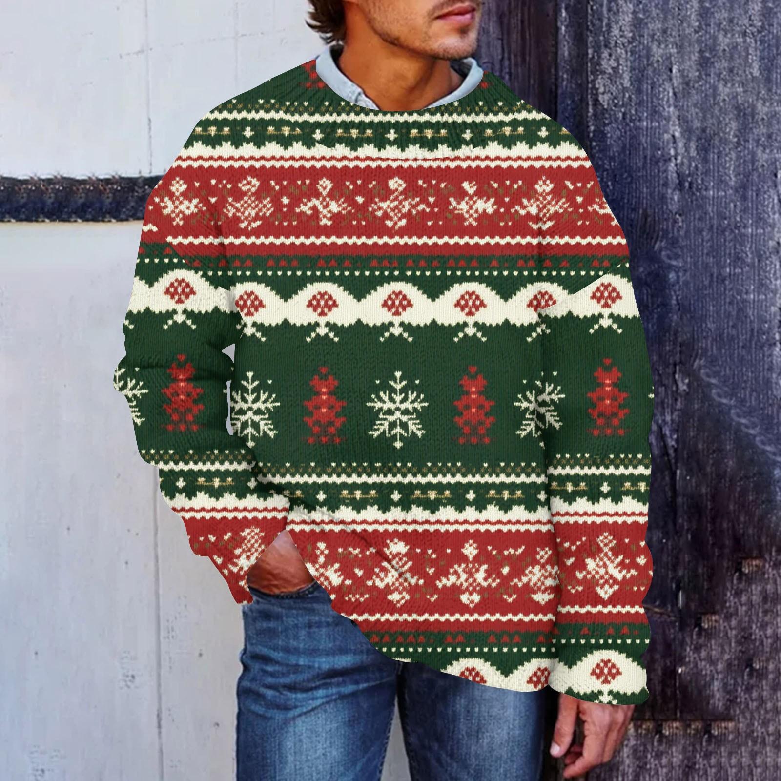 

Мужской рождественский принт, искусственный свитер, толстовка с круглым вырезом, свободный топ с длинными рукавами M