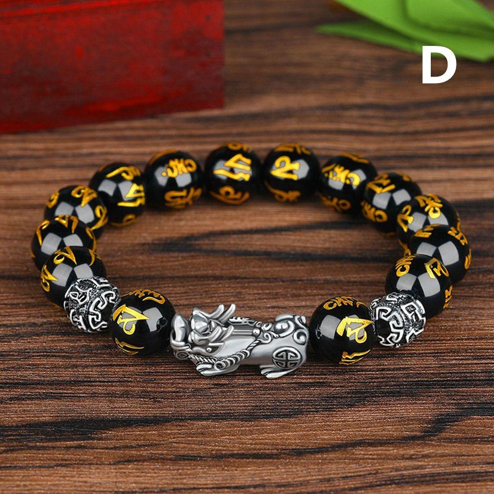 Good Luck Attract Wealth Cuff Bangle Black Bracelet Feng Shui Silver PiXiu Obsidian Wristband