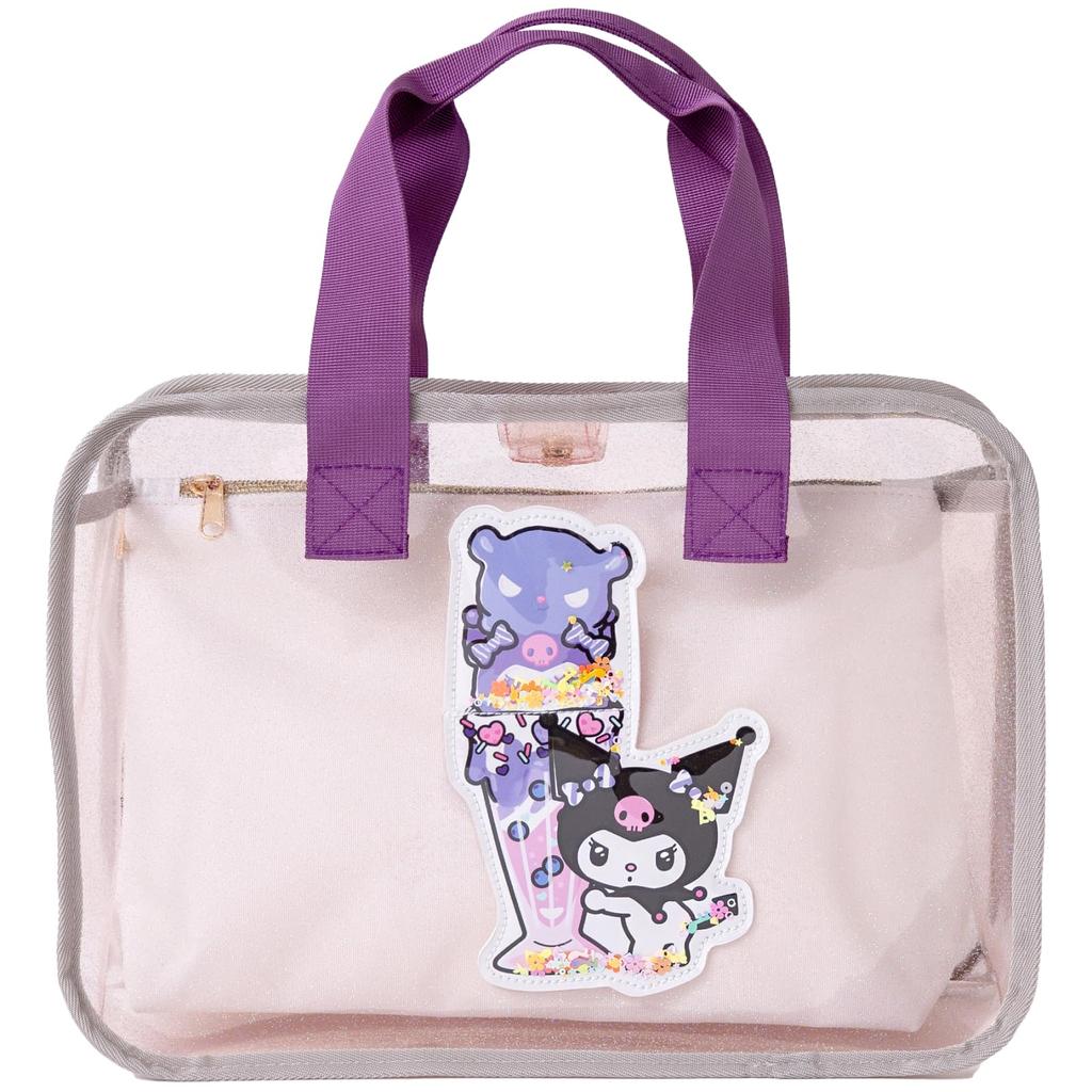 Panpanchuchu Playful Pool Bag Pouch Sanrio Girls Kids Vinyl Waterproof Swimming Bag Swim Bag Beach Bag (Water-Repellent Included) (Kuromi Parfait)