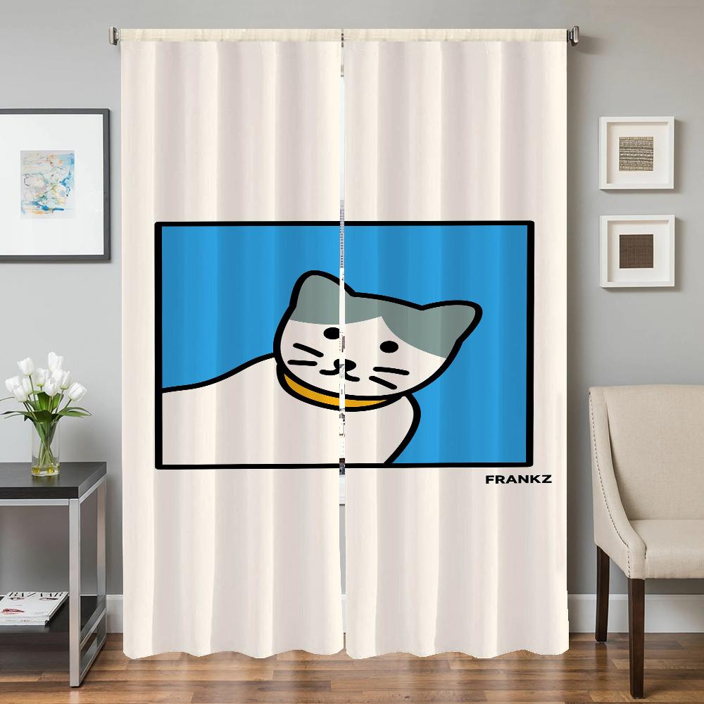 Window Home Interior Kitchen Curtains for Living Room 2 Pieces Blackout Curtains Door Curtain Cat Bedroom Decoration Partition