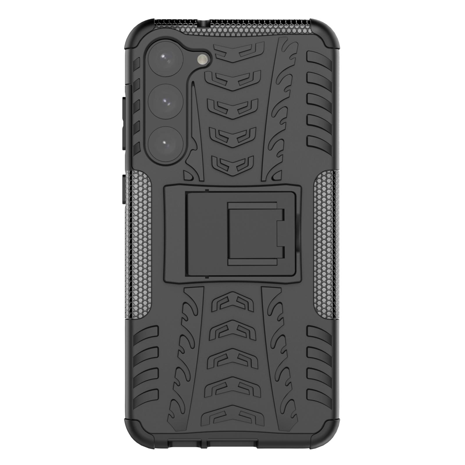 

Anti-scratch Phone Case for Samsung Galaxy S23+,Hard PC+TPU Tires Style Cool Rugged Kickstand Phone Cover Black