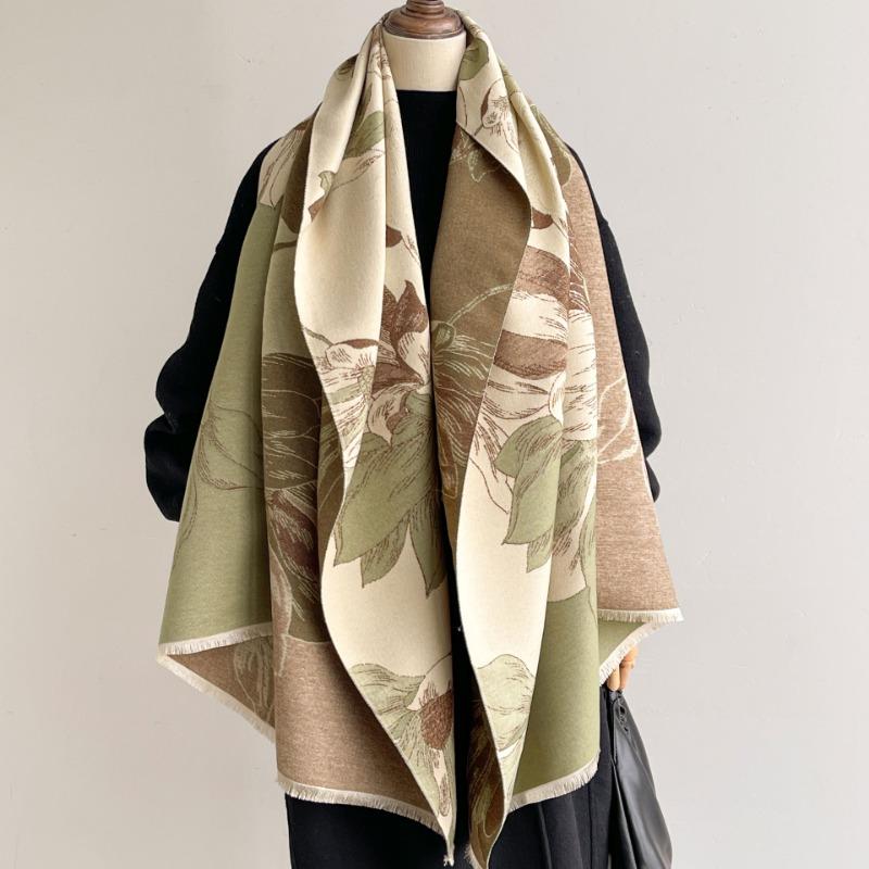 New Jacquard Premium Imitation Cashmere Scarf Women's Winter Double-sided Warm Scarf Versatile Thickened Shawl