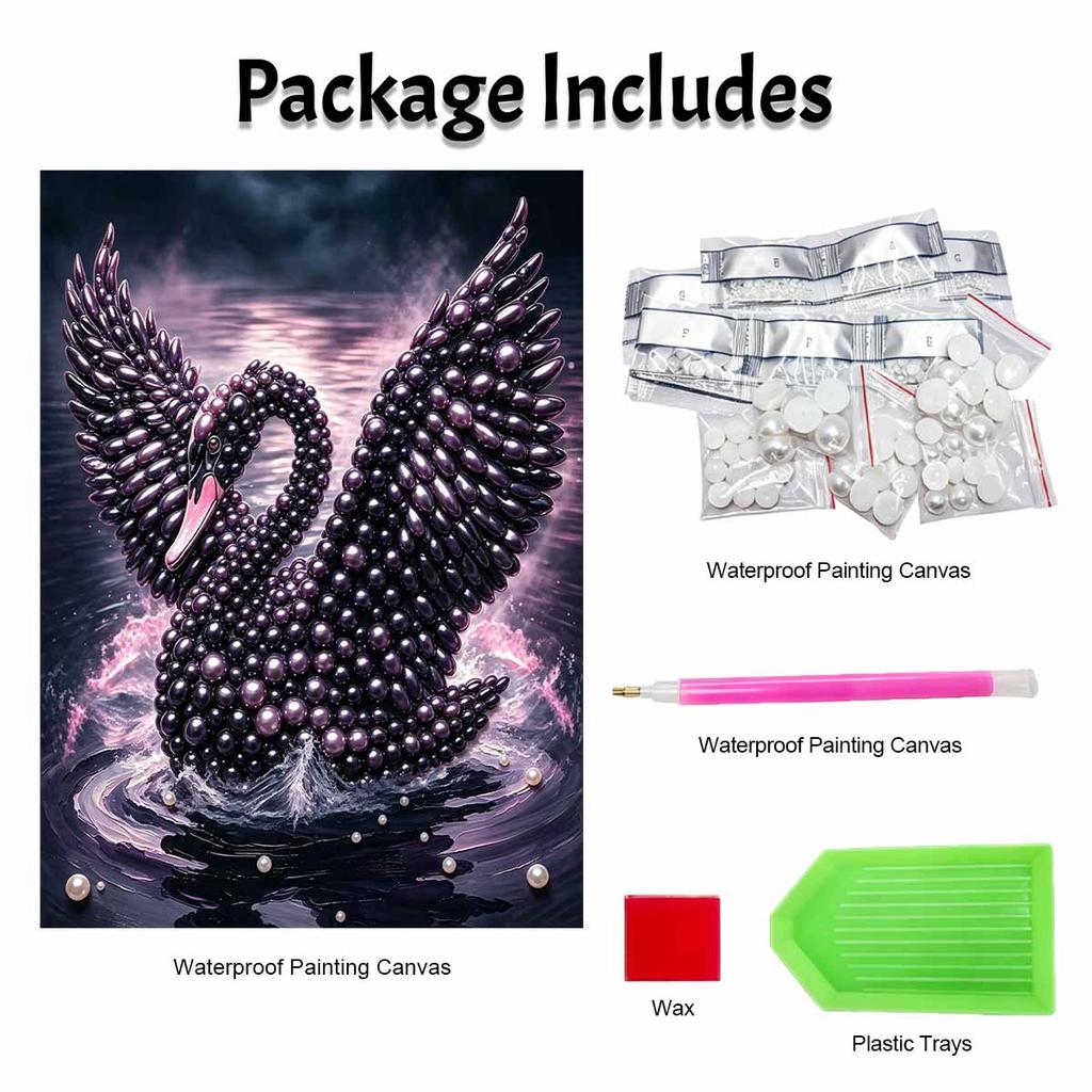 This Black Swan Pearl Painting Kit Features 5D Pearls and a Mosaic Art Style. Designed for Elegant Home Wall Decoration.