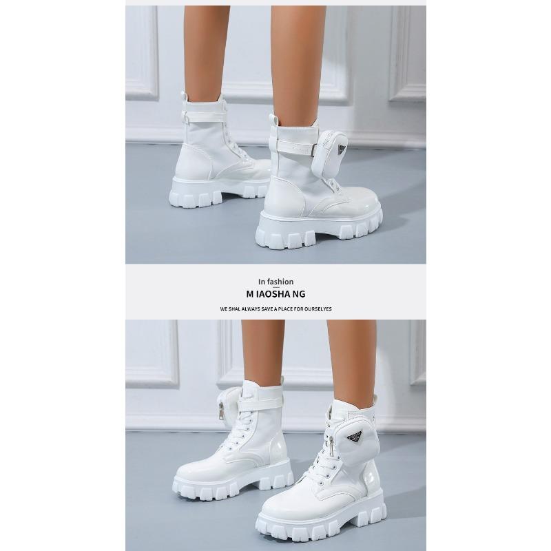 Fall New Plus Size Women's Pocket Biker Boots Women's British Style Platform Lace-up Short Knight Martin Boots