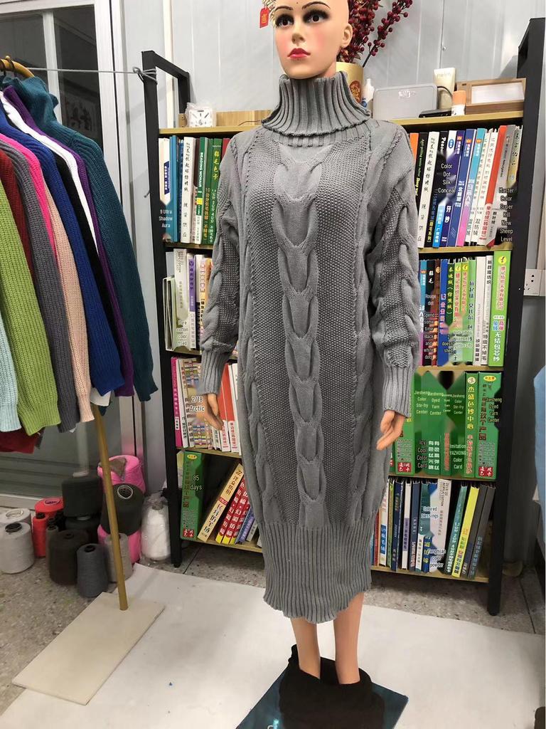 2023 Women's Autumn/Winter Long Loose Knit Sweater with Collar - Solid Color, Casual Style