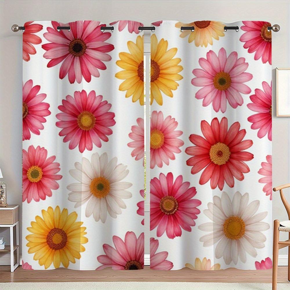 Colorful Daisy Print Curtains Polyester Fabric Suitable Bedroom Living Room Decoration Curtain Made Of Washable Area Ready