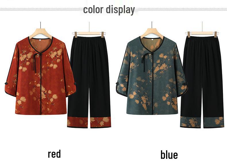 Summer Mid-Sleeve Casual T-Shirt & Thin Two-Piece Set for Elderly Women