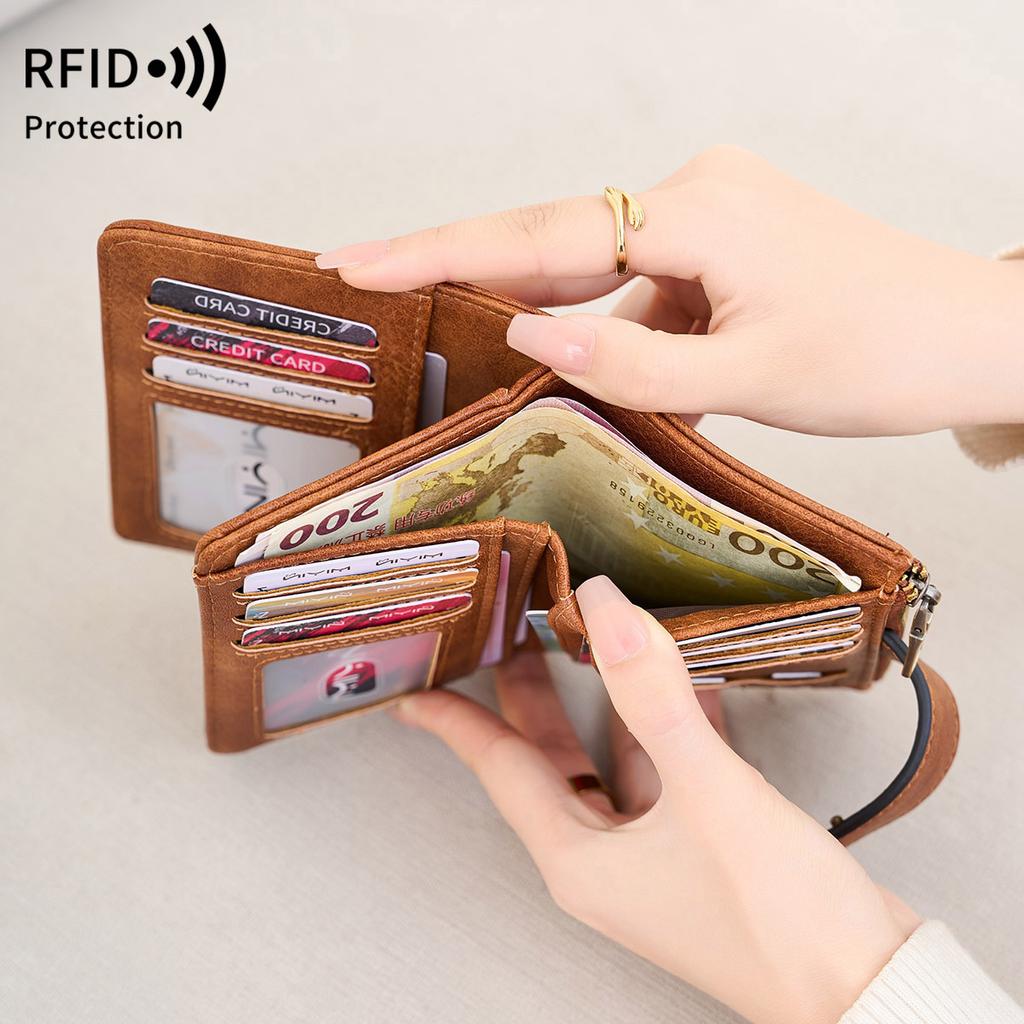Fashion Women Short Wallet RFID Anti-theft Brush Women's Wallet With Multiple Card Slots Simple Three Fold Card Holder Coin Purse High Quality