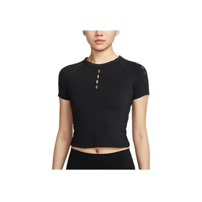 Bequemer Rundhals-Pullover Kurzarm-T-Shirt Damen Tops Schwarz HQ0249-010