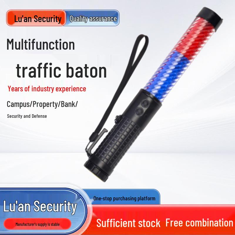 Rechargeable LED Traffic Baton with Whistle: Red/Blue Flash, Magnetic, 30cm