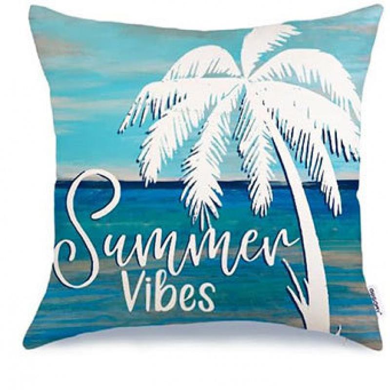 Summer Beach Aquarium Pillow Pattern Linen Material Summer Living Room Sofa Decorative Pillow Cover