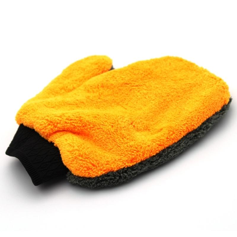 Two-Sided Corals Fleece Car Wash Gloves, Pair of Hand Cleaning Mitts with Orange and Gray Sides for Vehicle Washing and Kitchen Counter Wiping