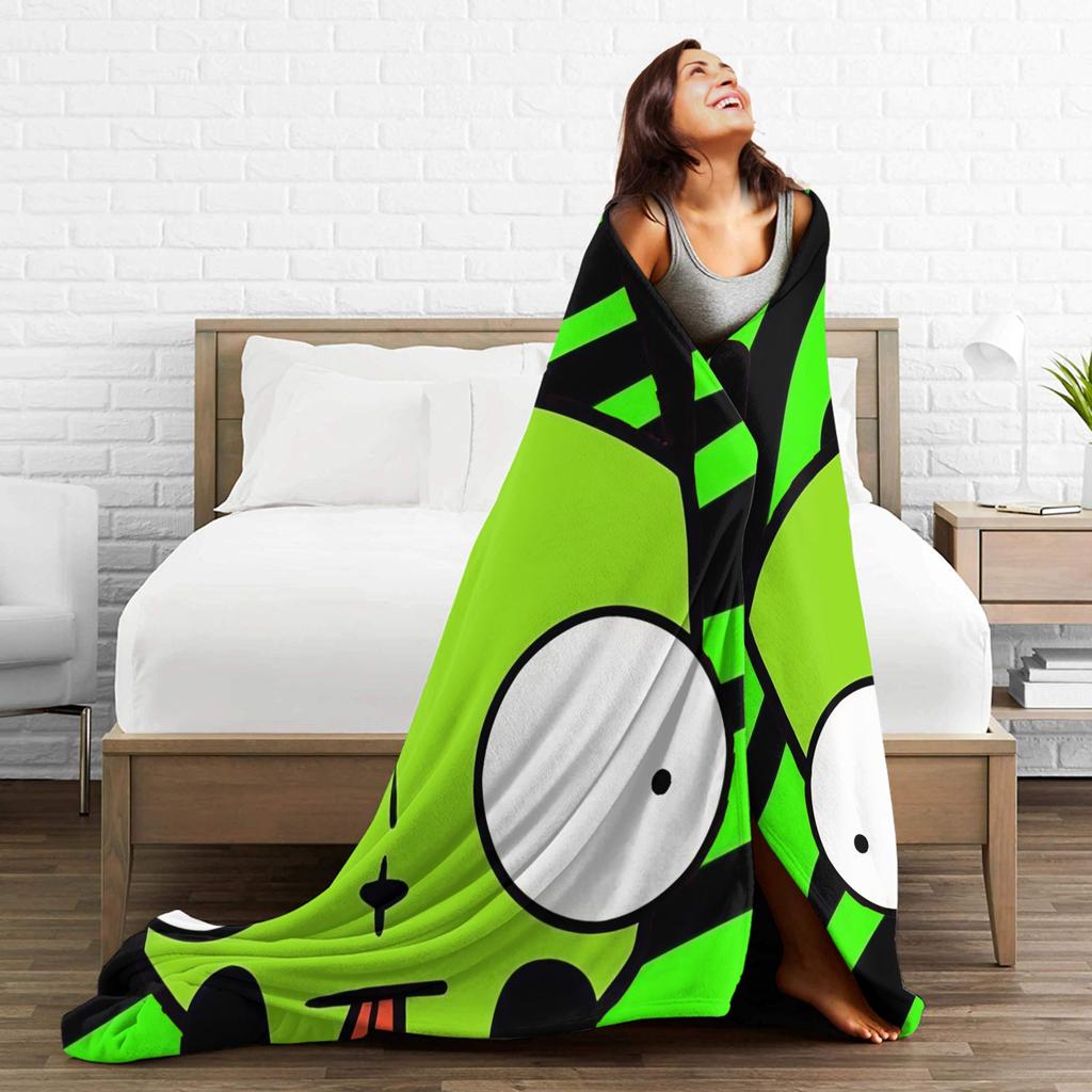 Gir Invader Zim Cartoon  Throw Blanket  Flannel Bedspread For Couch Chair Sofa Bed Funny Sofa Bed Cover