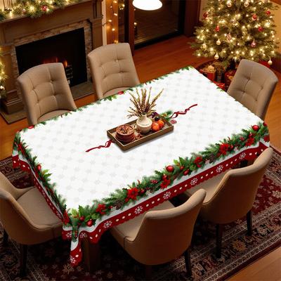 Christmas Table Cloth, Table Decorative Cloth For Round Table, Snowflake Pattern Christmas Eve Table Cloth