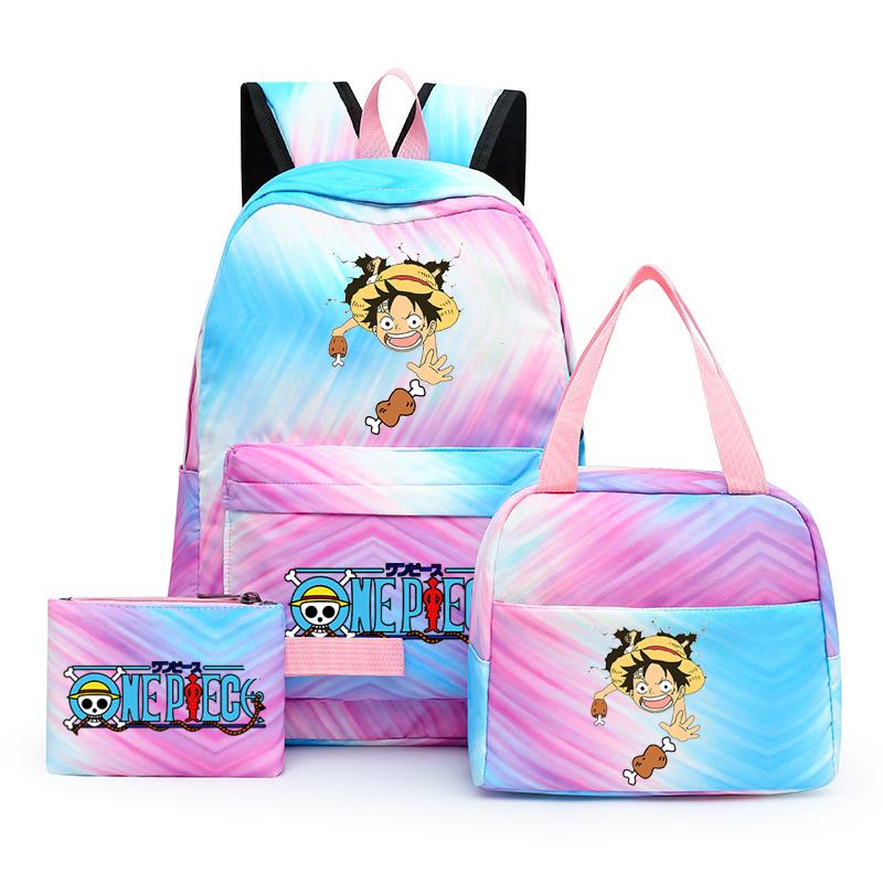 3Pcs/set Anime One Piece Anti-Theft Backpack Casual Daypack with Lunch Bag Pencil Case Back To School Daily Bookbag for Boy Girl Mochila Rucksack
