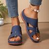 Large-sized Slippers Round-toed Shoes Wedge Heels Thick-soled One-line Flip-flops