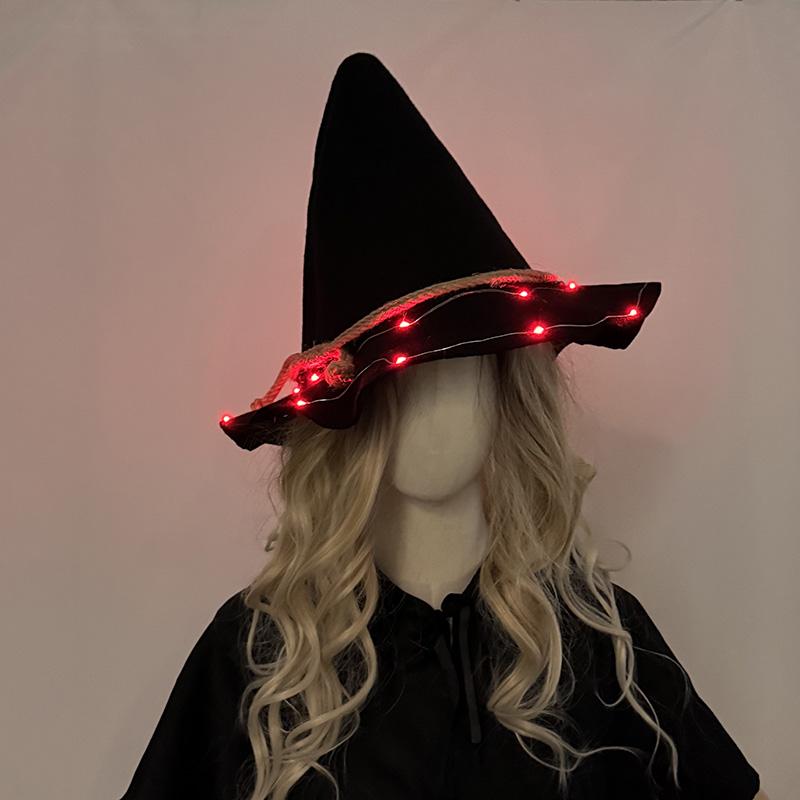 Light up LED Witch Hat Cosplay Luminous Scarecrow Witch Hat Women Halloween Party Accessories Trick Or Treat Supplies