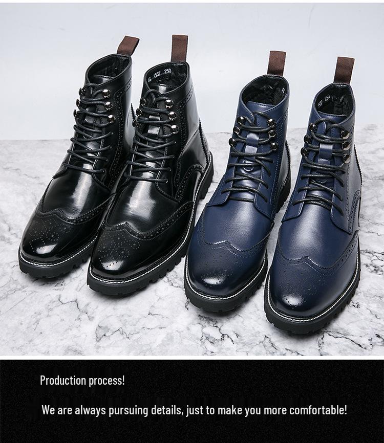 Men's High-Top Lace-Up Leather Boots, Trendy Burnished Style, Large Sizes for Autumn/Winter Outdoor Fashion