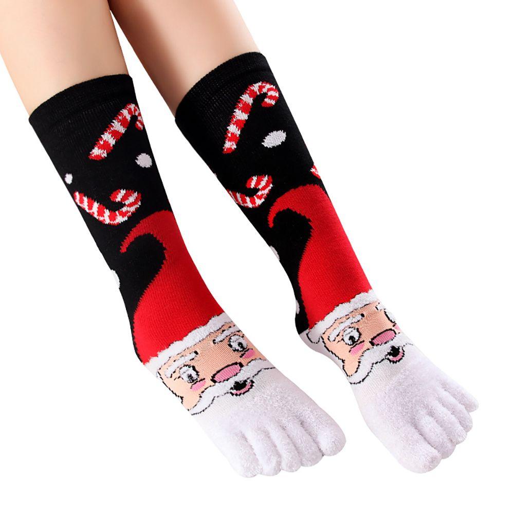 

Striped Winter Female Snowman Christmas Socks Women Hosiery Five-finger Socks Middle Tube Socks A