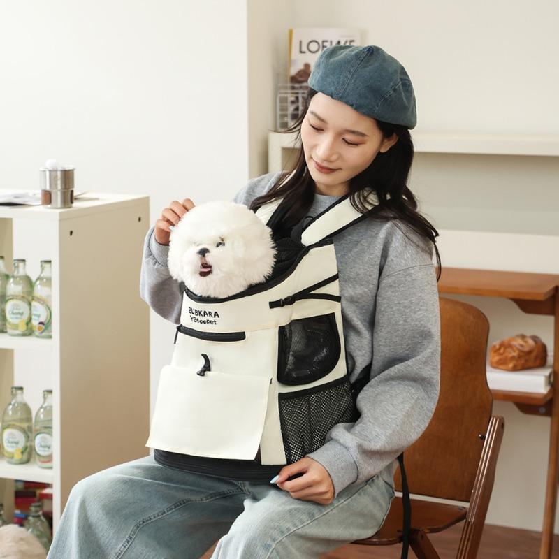 Portable Mesh Breathable Double Shoulder Cat Dog Backpack for Small and Medium Sized Pets Ideal for Outings
