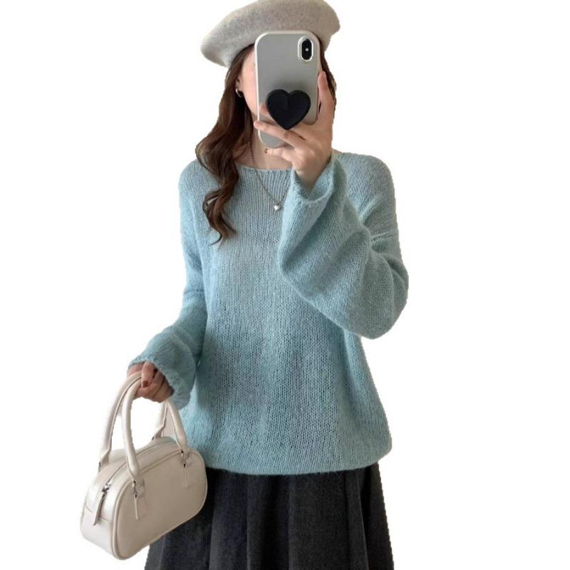 Autumn and winter new mohair thin gentle soft waxy knitted sweater top loose sweater pullover woman