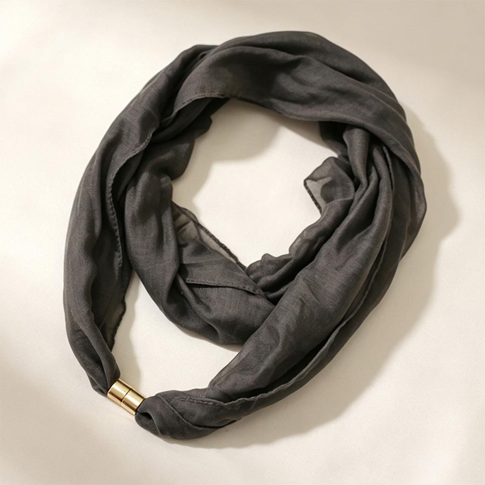 Solid Color Cylinder Magnetic Buckle Lazy Scarf Women Cotton Linen Texture Magnetic Neck Warmer Spring Autumn Versatile No-Tie Decorative Neck Gaiter