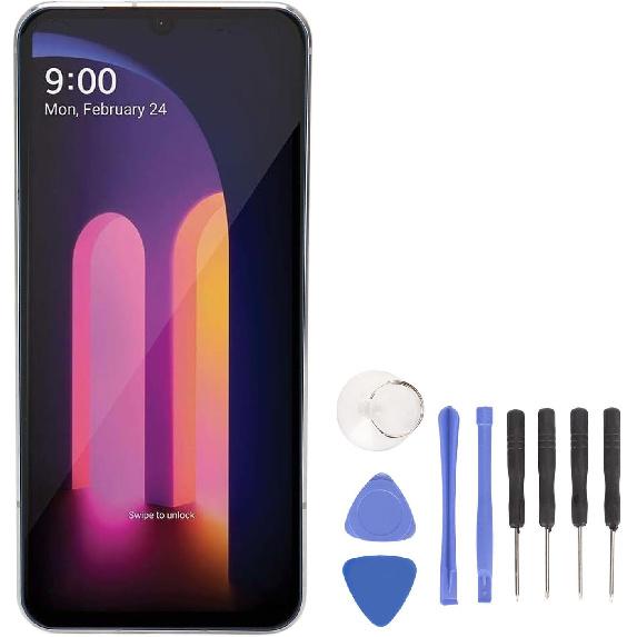 Náhradní displej pro LG V60 ThinQ 5G LM V600 LM V600AM LM V600TM, 6,8palcový digitizér s rámem a nástrojem pro demontáž, (stříbrný)