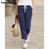 Fashion Women's Pants Cotton Linen Pants Drawstring Loose Large Size Pants Ladies Black Bottom Pants 695