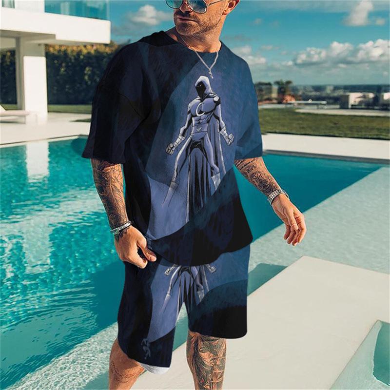 Men's Summer 3D Skull Leisure Set Fashionable Comfortable Loose Color Blocked Printed Sport Wear