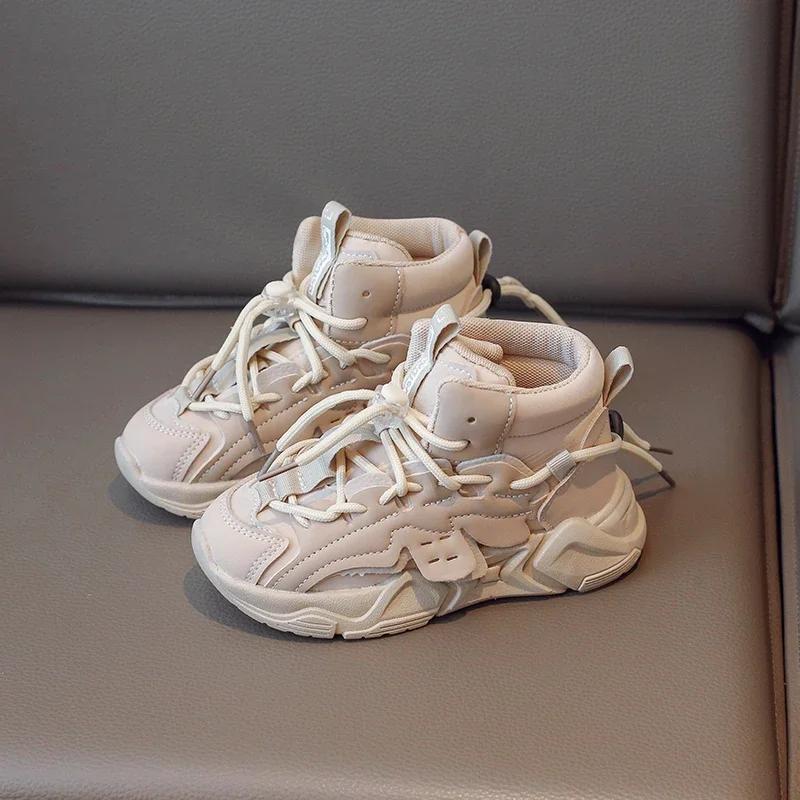 Girls High-top Sneakers Lace-up Simple Children Fashion Casual Shoes  Boys Sport Shoes Versatile Soft Kids Shoes 36