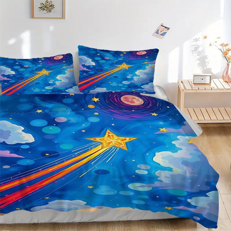 

3pcs Shooting Star Bedding Set, Suitable for Bedroom Decoration, (Includes 1 Duvet Cover And 2 Pillowcases, Quilt Not Included) yy250822131 135x200cm