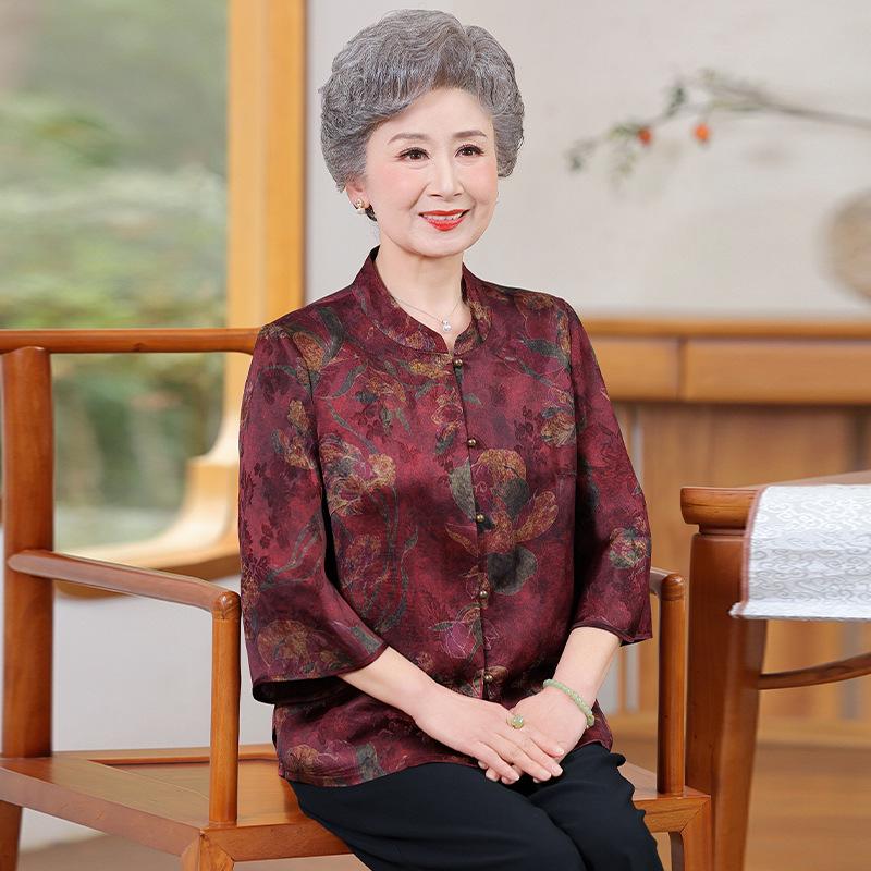 Grandma's Mulberry Silk Shirt - Chinese Style Summer Top for Elderly Ladies (70s-80s)