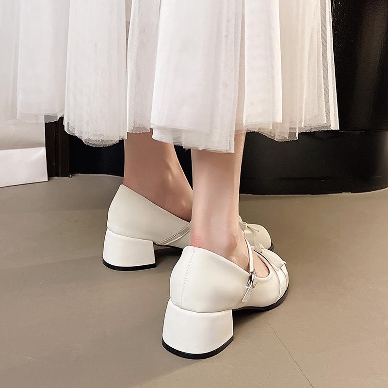 Fashion Spring New Thick Heel Women Mary Jane Shoes Square Toe Shallow Butterfly-knot Ladies Casual  Shoes
