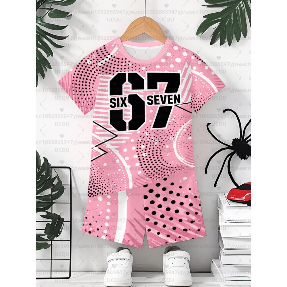 

Fashion Men s Set 67 Six Seven Printed Men s T-shirt and Shorts 2 Piece Set Summer Casual Outfit for Men s and Women s Clothing XXS