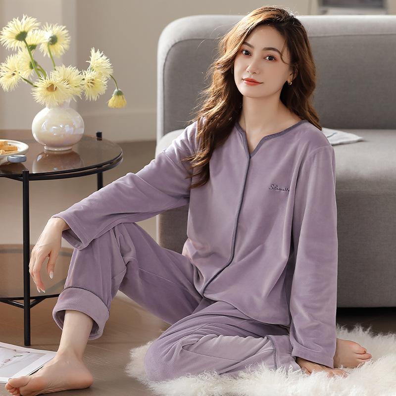 Coral Fleece Pajamas Women'S Spring And Autumn Flannel Autumn And Winter Thin Casual Wear Winter Island Fleece Loungewear Suit