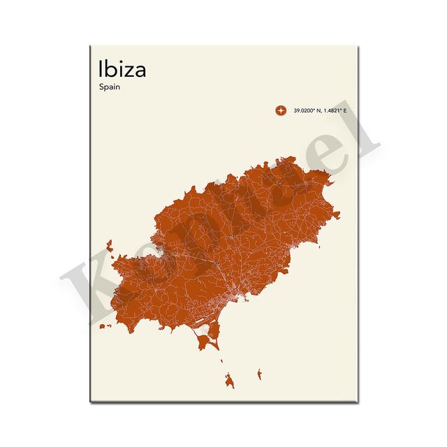 Barcelona. Seville. Bilbao. Madrid. Almeria. Spain City Color Map. Wall Art. Poster