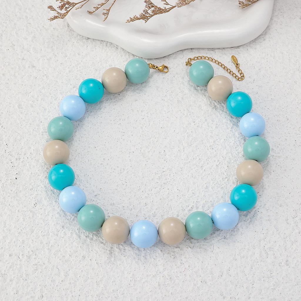 Candy Color Beaded Acrylic Round Bead Choker Necklace For Women Cute Handmade Jewelry