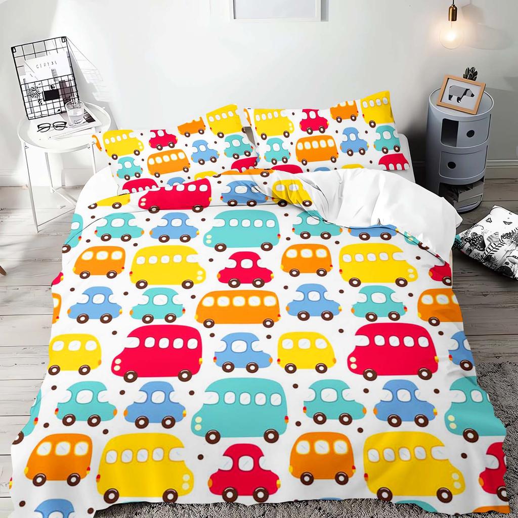 Cartoon Car Anime Bedding Set Duvet CoverPolyester Suitable For Children And Adults 3-Piece Set