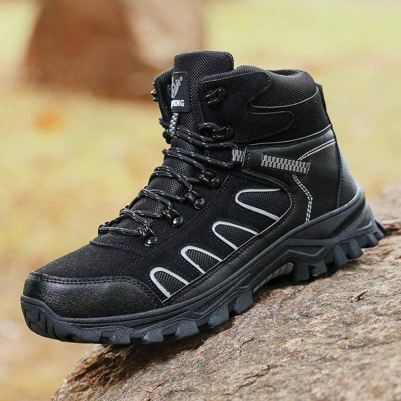 Men's Fleece-Lined Winter Snow Boots Non-Slip Waterproof Outdoor Hiking Boots Casual Shoes