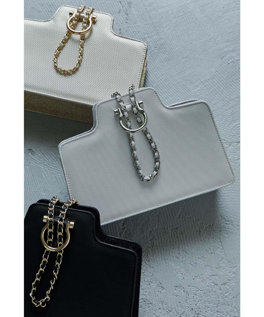 [niana] Eckige Tasche mit Kettenhenkel, Partytasche, Clutch, Handtasche, Grau, F