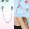 Authentic Original Charm Bead Components Copper Metal Retro Geometric Secure Safety Chain Bead Components Compatible With Charm Bead Components Plata