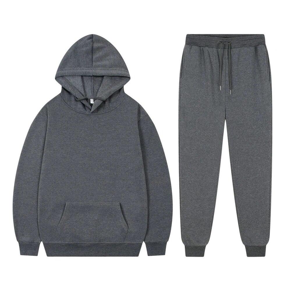 Luvtröjor för män Dam Enfärgade Sweatshirt Set Casual Långärmade Luvtröjor Byxor Polar Fleece Tvådelade kostymer Y2k träningsbyxor